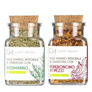Ongeraffineerd Zeezout uit Sardinië met Biologische rozemarijn en chillivlokken (110g)